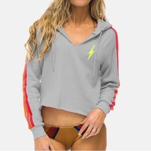 Aviator Nation 4 Stripe Bolt Crop Hoodie